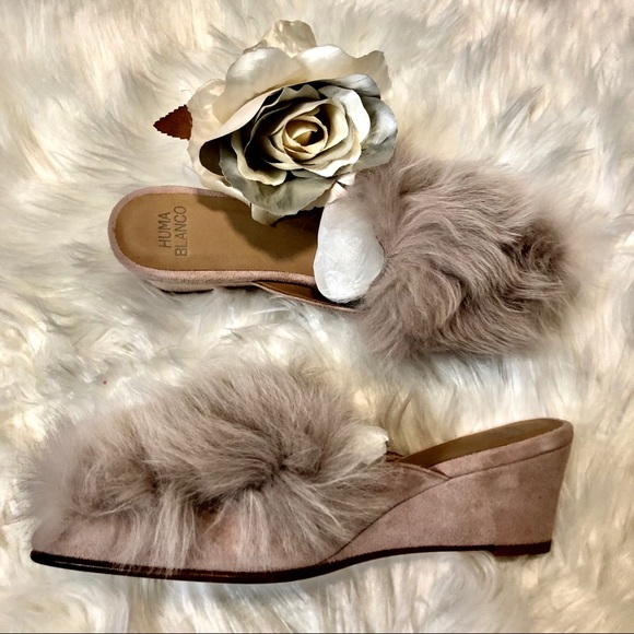 Huma Blanco pink rose fur slides Antonia cruelty free alpaca Peru handmade suede - Picture 13 of 16
